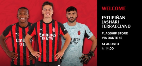 米兰官方：新援亚沙里、埃斯图皮尼安和泰拉恰诺周四将亲临旗舰店